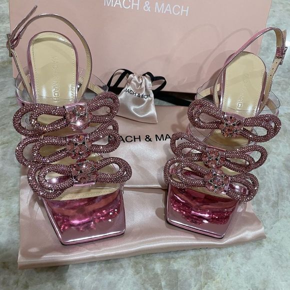 Mach & Mach Crystal Triple Bow Slingback 37.5 - Picture 1 of 12